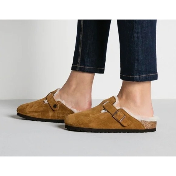 Birkenstock Boston VL Shearling Mink Suede Clogs EU41 US W10 M8 Soft Footbed NIB - Picture 1 of 10